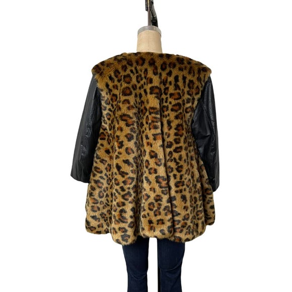 Vtg Swing Black Coat Leather w Cheetah Faux Fur  size S/ M - Picture 6 of 6